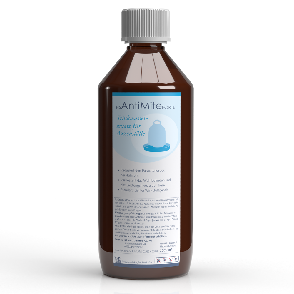 HS AntiMite Forte 1 Liter Trinkwasserzusatz 100% biologisch (für 1000 Liter) - gegen Milben und Parasiten - spez. für Halter mit >150 Tieren