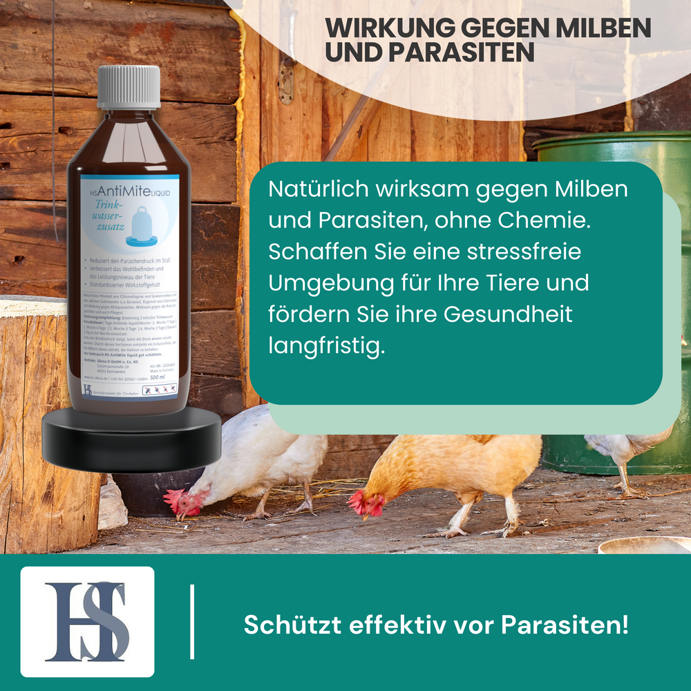 
                  
                    Laden Sie das Bild in den Galerie-Viewer, HS AntiMite Forte 1 Liter Trinkwasserzusatz 100% biologisch (für 1000 Liter) - gegen Milben und Parasiten - spez. für Halter mit &amp;gt;150 Tieren
                  
                