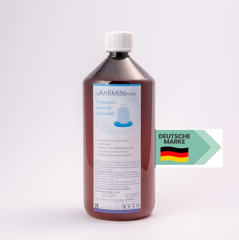 HS AntiMite Forte 1 Liter Trinkwasserzusatz 100% biologisch (für 1000 Liter) - gegen Milben und Parasiten - spez. für Halter mit >150 Tieren